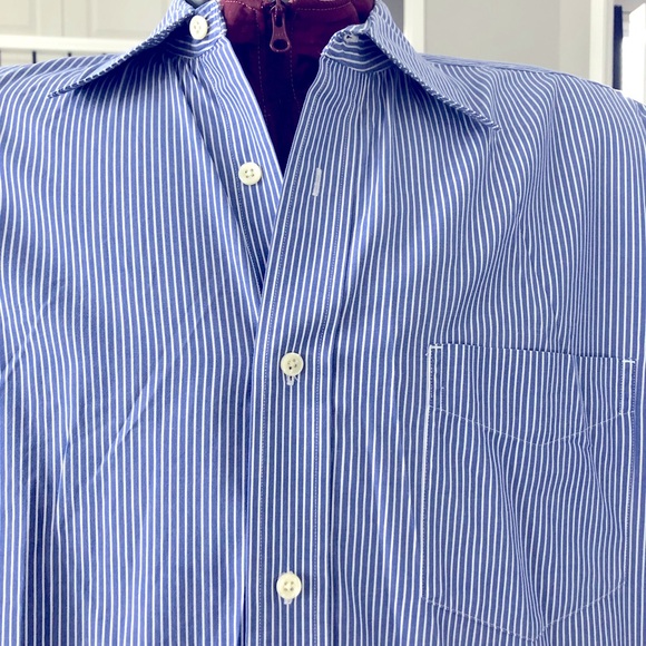 Gap Classic men’s long sleeve blue white pin stripe shirt front pocket size XL - Picture 2 of 7